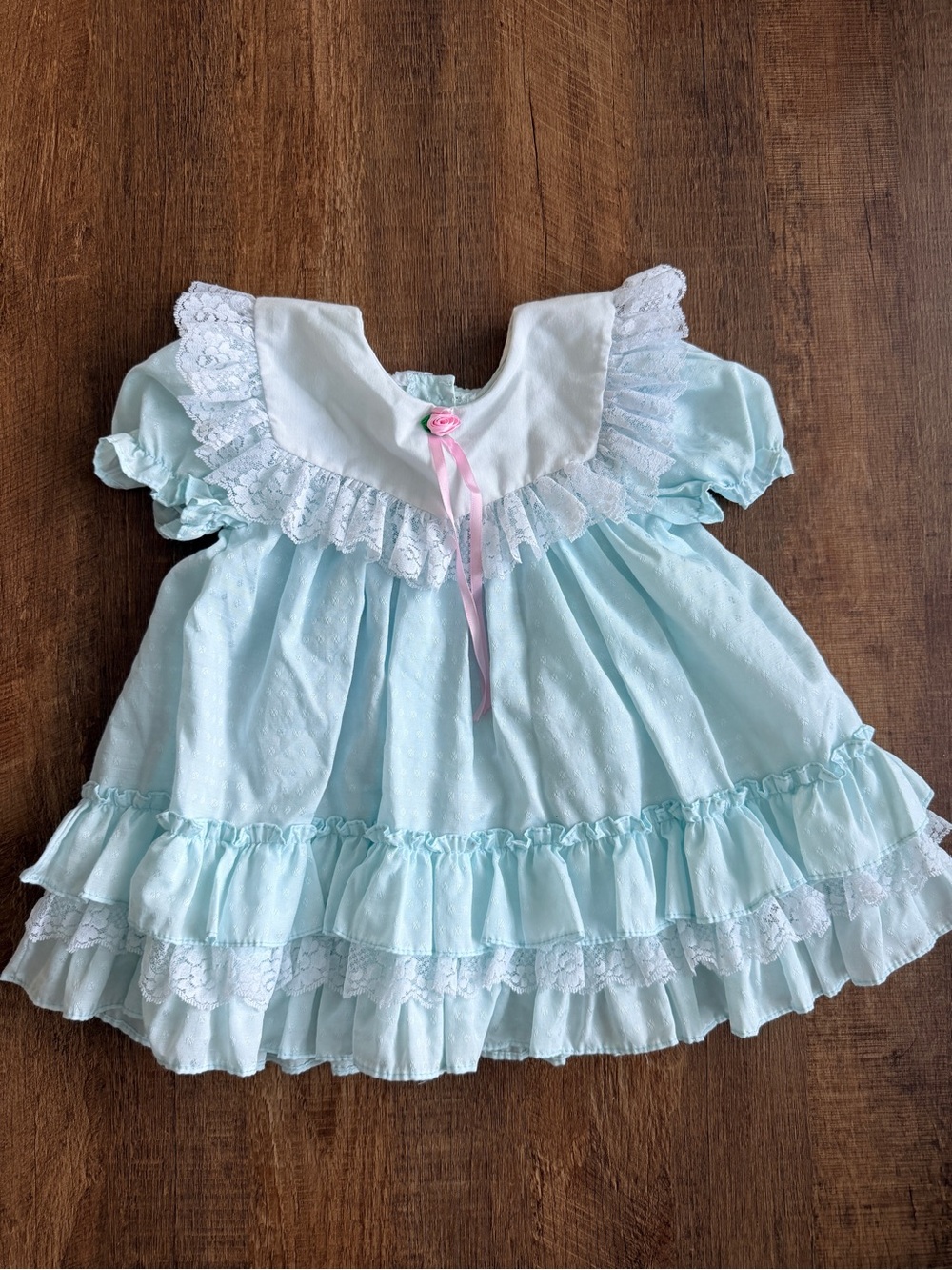 Classic Lace-Trim Light Blue Girls' Formal Dress